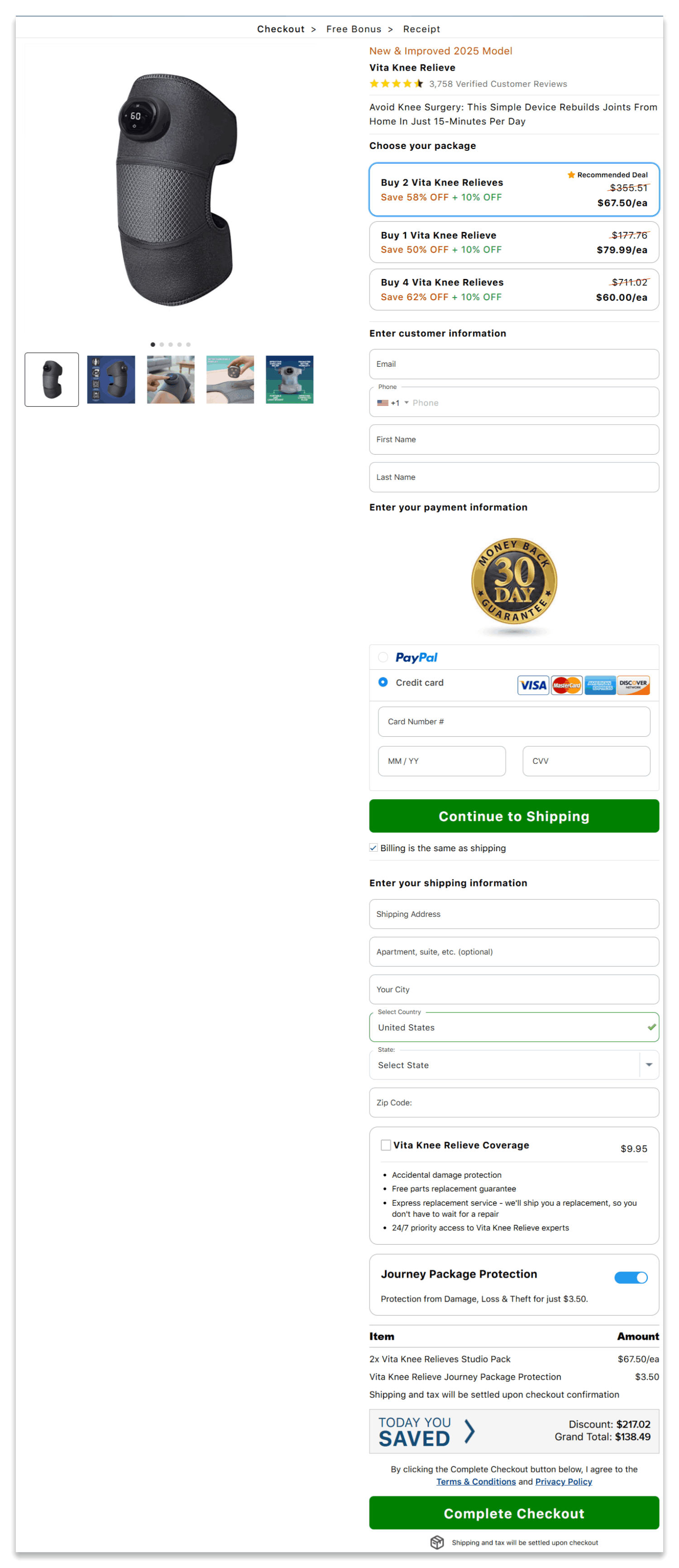 Vita Knee Relieve secure checkout page